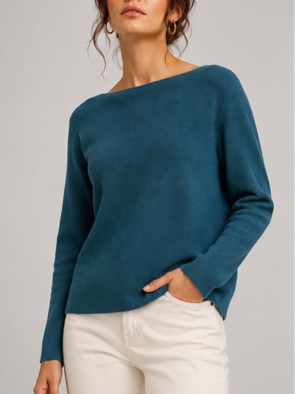 Marc O’Polo Textured Cotton blend Knit Boat Neck Sweater Teal Blue – Size Medium